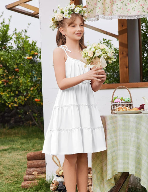 Arshiner Girls' Boho Spaghetti Strap Ruffled Tiered Dresses