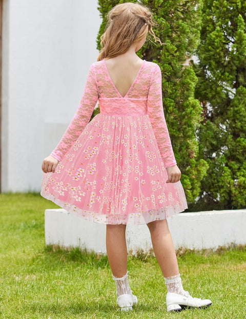 Arshiner Flower Girl Dress V Back Lace Tulle Party Dresses