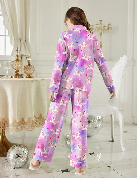 Arshiner Pajamas Set for Girls Plaid Long Sleeve Lounge Set