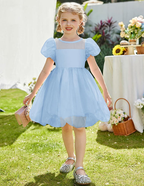 Arshiner Girls Dress Contrast Mesh Puff Flowy Bubble Hem Dresses