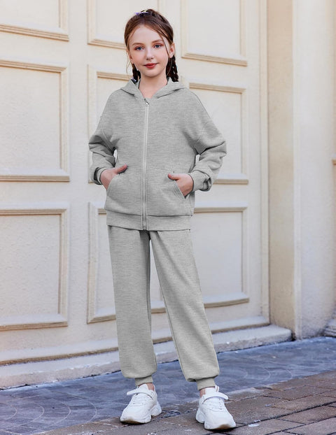 Arshiner Girls 2 Piece Outfits Jogger Sets With Zip Up Hoodie