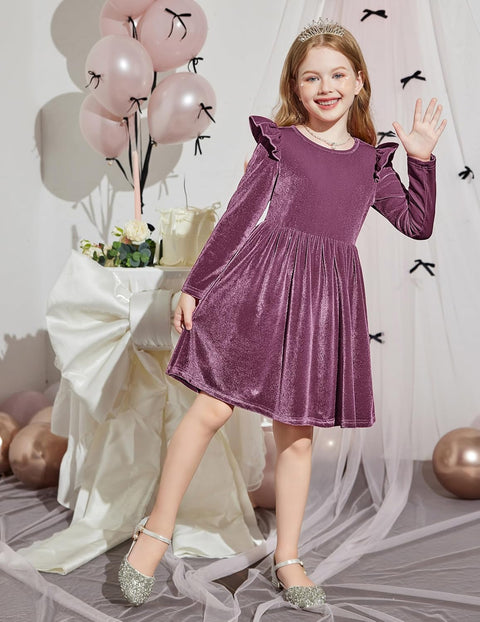 Arshiner Toddler Velvet Dress Little Girls Ruffle Dresses