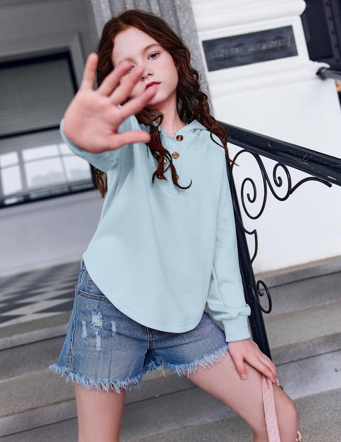 Arshiner Girls Button Collar Kids Hooded Sweatshirt