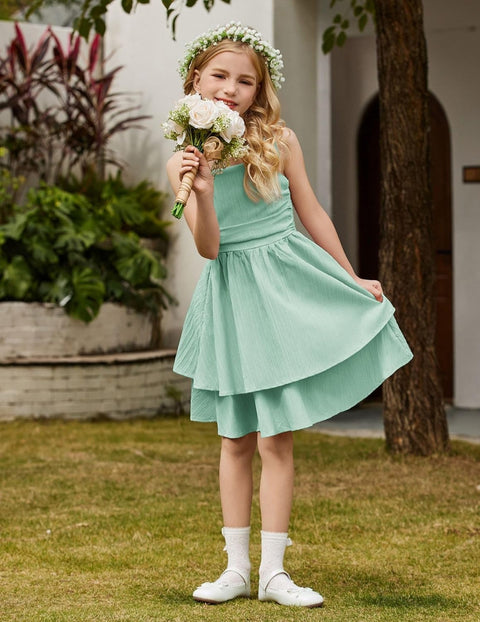 Arshiner Girls Dresses Flowy Tiered Ruched Smocked Back Midi Sundress
