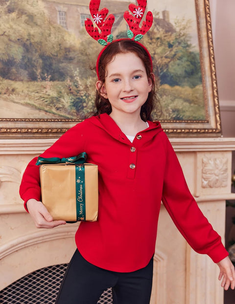 Arshiner Girls Button Collar Kids Hooded Sweatshirt