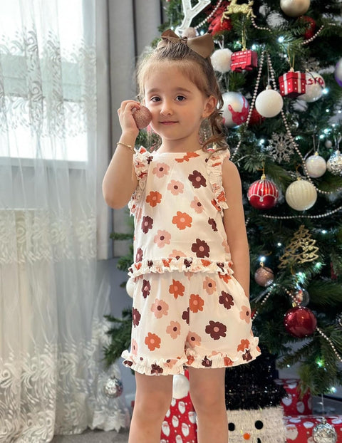 Arshiner Toddler Girls Clothes Ribbed Knit Ruffle Sleeveless Tops and Shorts with Pockets Cute Summer 2 Pieces Short Sets