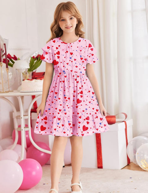 Arshiner Girls Dresses Formal Ruffle Sleeve Chiffon Pleated Dress