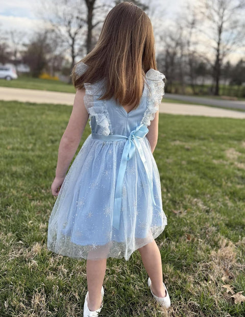 【2-8Y】Arshiner Toddler Dress Ruffle Sleeve V-Back Tie Waist Girl Dresses
