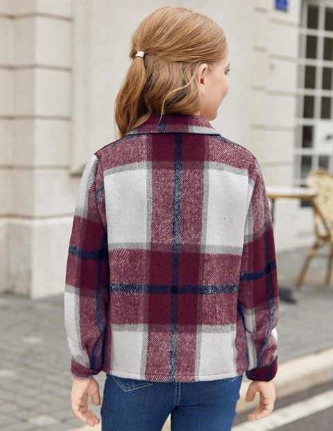 Arshiner Girls Flannel Cropped Shacket Plaid Jacket