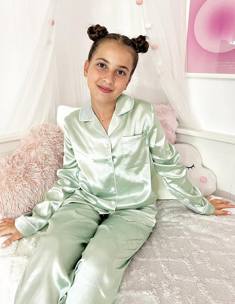 Arshiner Girls Pajamas Silk Satin Pajama Set