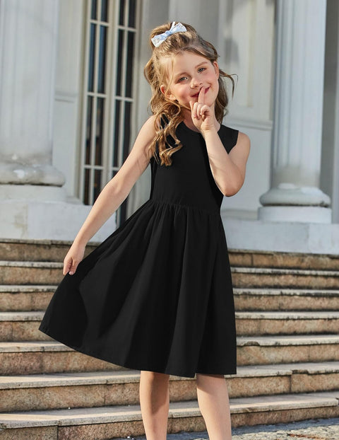 【2-6Y】Arshiner Toddler Girls Dress Back Bowknot Twirly Sundress with Pockets