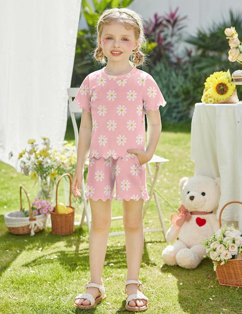 Arshiner Toddler Girls Clothes Ruffle Short Sleeves Crewneck Tops and Shorts with Pockets Cute Summer 2 Pieces Short Sets