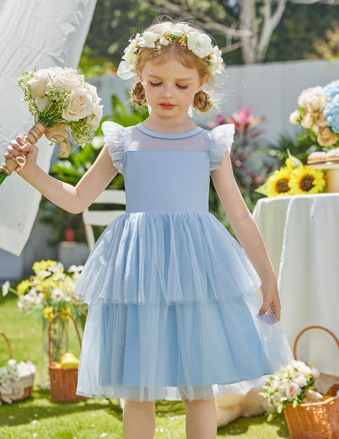 Arshiner Toddler Girls Tutu Sundress Ruffle Sleeve Double Fluffy Tiered Dresses