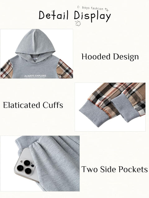 Arshiner Boys Plaid & Letter Graphic Hoodie Sweatshirt and Sweatpants