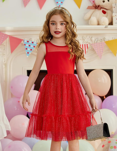 [2T-7Y] Arshiner Toddler Sleeveless Formal Dress Fancy Cute Tulle Glitter Dresses
