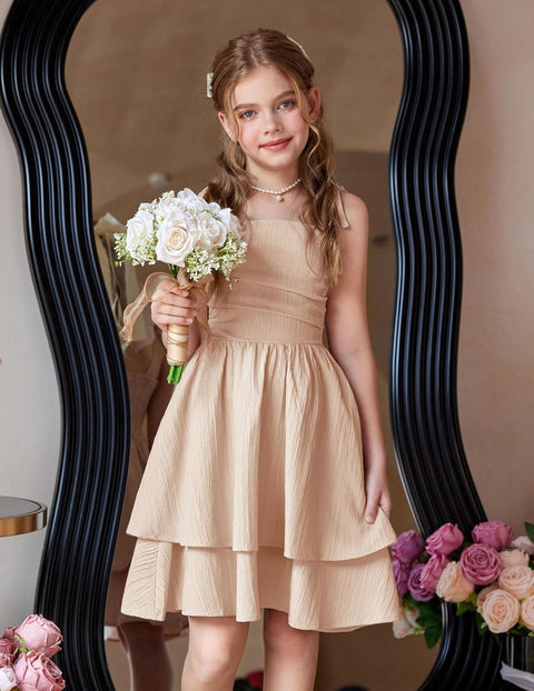 Arshiner Girls Dresses Flowy Tiered Ruched Smocked Back Midi Sundress