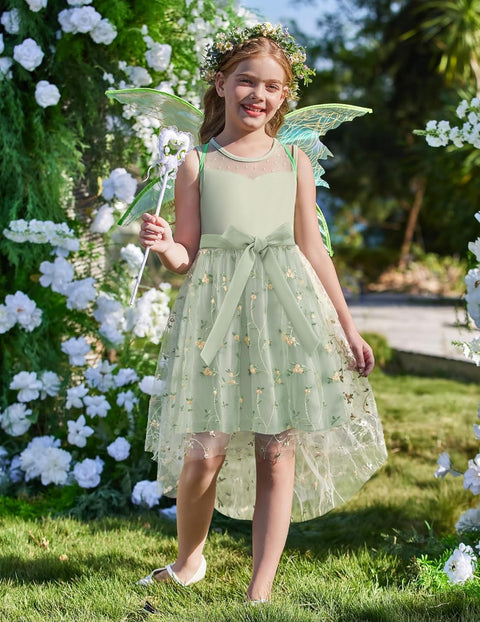 Arshiner Girls Dresses Formal Party Tulle Contrast Mesh Dress with Belt