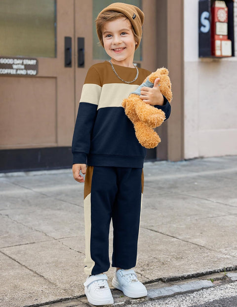 Arshiner Boys 2 Piece Outfit Color Block Sweatshirt & Sweatpants