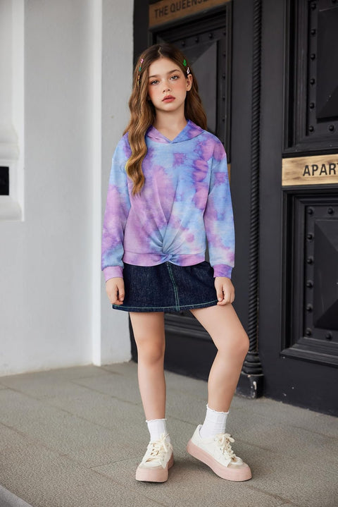 Arshiner Girls Hoodie Twist Front Tie Dye Hooded Sweatshirt