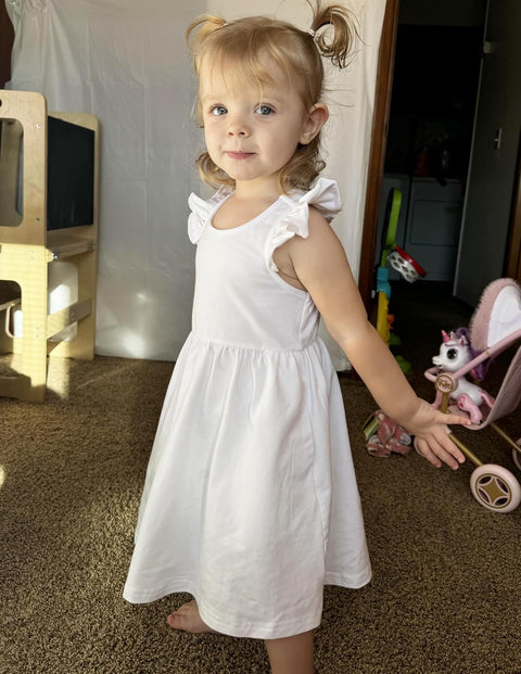 Arshiner Toddler Dress Girls Summer Ruffle Sleeve Backless Dresses Casual Sundress with Pockets 2-8Y