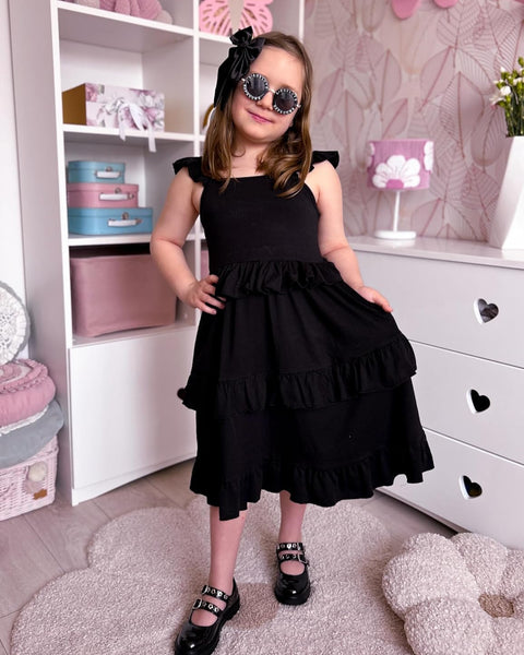 [5-13Y] Arshiner Girls Dresses Ruffle Sleeve Tiered Casual Flowy Swing Sundress