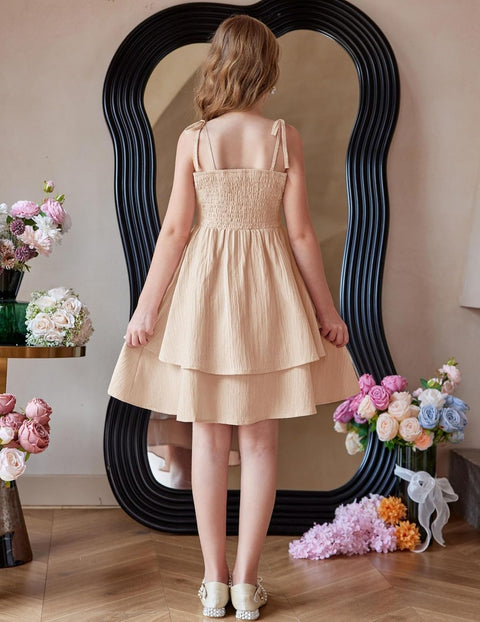 Arshiner Girls Dresses Flowy Tiered Ruched Smocked Back Midi Sundress