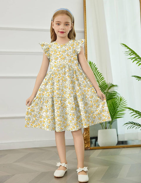 【2-8Y】Arshiner Toddler Dress Girls Backless Tiered Dresses with Pockets