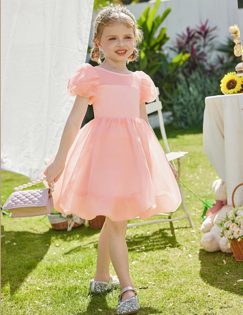 Arshiner Girls Dress Contrast Mesh Puff Flowy Bubble Hem Dresses