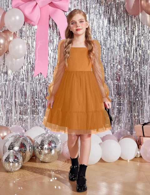 Arshiner Girls Tie Back Dress Puff Formal Party Tulle Dresses