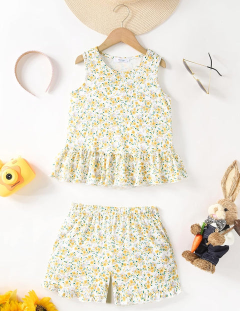 Arshiner Toddler Girls Outfit Ruffle Top and Elastic Shorts Set 2-8 Years