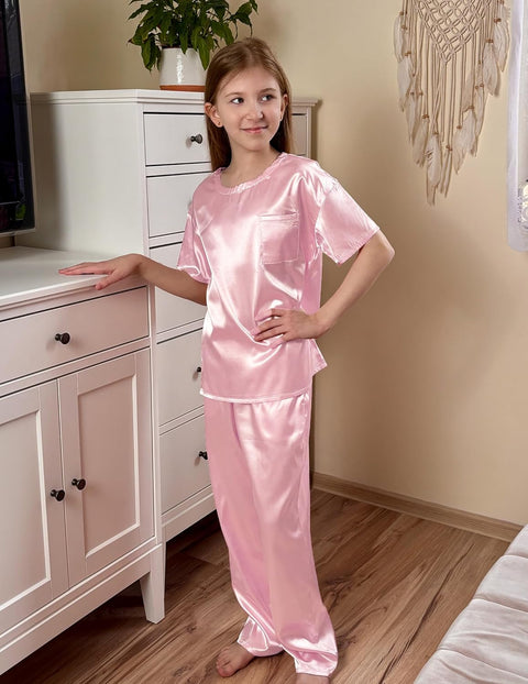 Arshiner Girls' Pajama Sets Satin Soft Silk Pjs Lounge Set Sleepwear