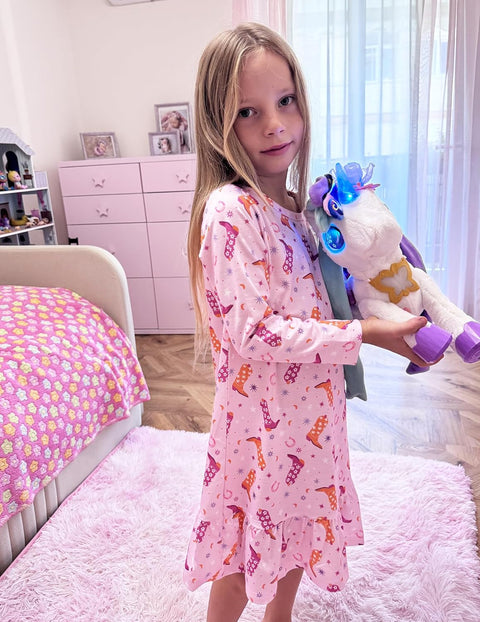 Arshiner Girls' Long Sleeve Cute Nightie Pajama Dress