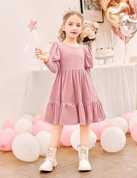 Arshiner Toddler Velvet Dress Girls Puff Party Ruffle Dresses