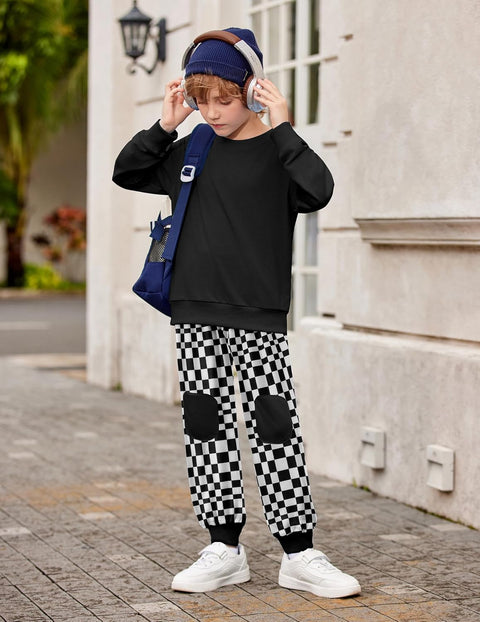 Arshiner Boys Long Sleeve Print Sweatshirt and Pant 2 Piece Set