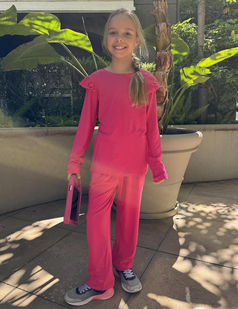 Arshiner Girls 2 Piece Outfits Ruffled Tops and Pants Set