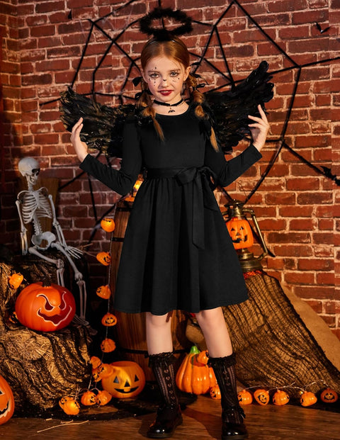 Arshiner Girls Dresses Puff Long Sleeve Formal Belted Dress