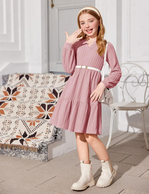 Arshiner Girls Dresses Lantern Long Sleeve Casual Dress