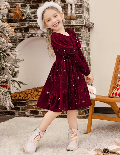 Arshiner Toddler Velvet Dress Girls Puff Party Ruffle Dresses
