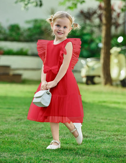【2-6T】Arshiner Toddler Tutu Dress Girls Tulle Ruffle Bowknot Dresses