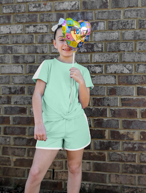 Arshiner Girls Clothing Sets Twist Front Top and Shorts 2 Piece Outfits Activewear Tracksuit 5-14 Year