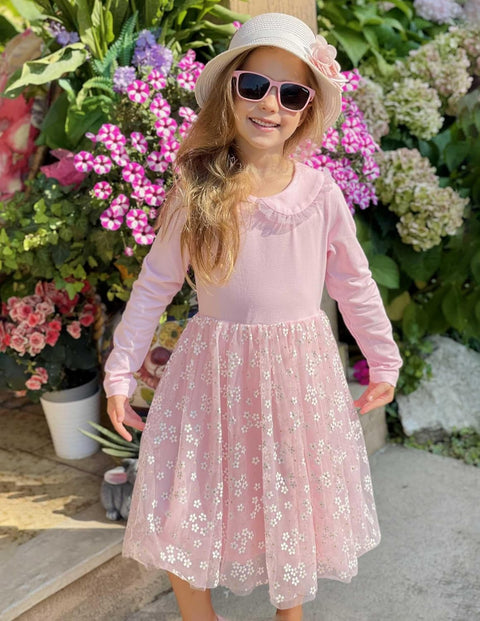 Arshiner Tutu Dress Girls Long Sleeve Peter Pan Collar Party Dresses