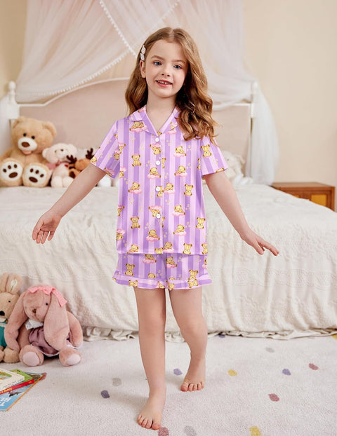 Arshiner Girls Pajamas Silk Satin Pajama Set