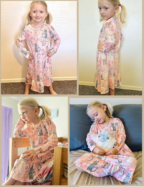 Arshiner Girls' Sleepwear Long Sleeve Cute Nightie Pajama Dress