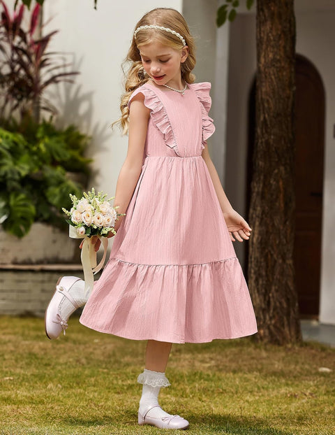 Arshiner Girls Tie Back Dress Tween Boho Flutter Sleeve Maxi Dresses