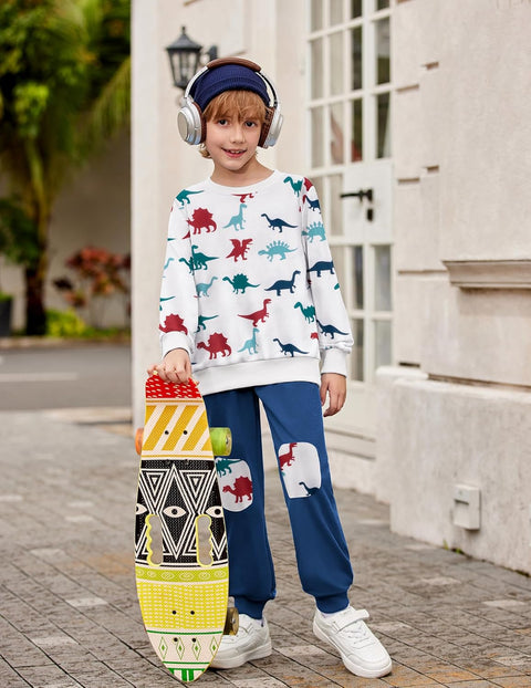 Arshiner Boys Long Sleeve Print Sweatshirt and Pant 2 Piece Set