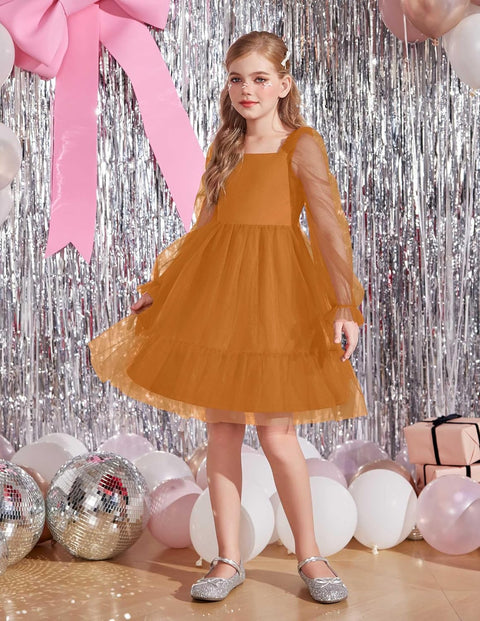 Arshiner Girls Tie Back Dress Puff Formal Party Tulle Dresses