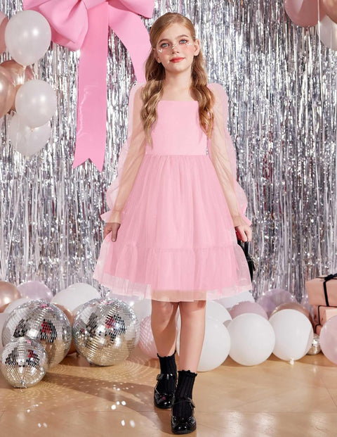 Arshiner Girls Tie Back Dress Puff Formal Party Tulle Dresses