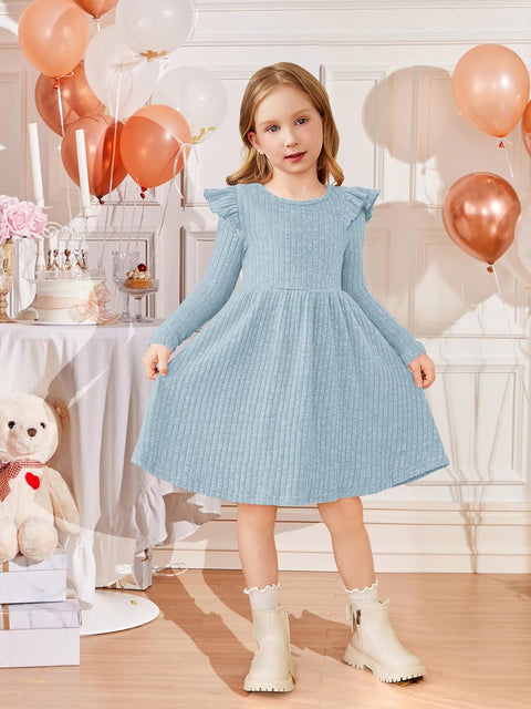 Arshiner Girl Dress Baby Girls Knitted Ruffle Sleeve Dresses