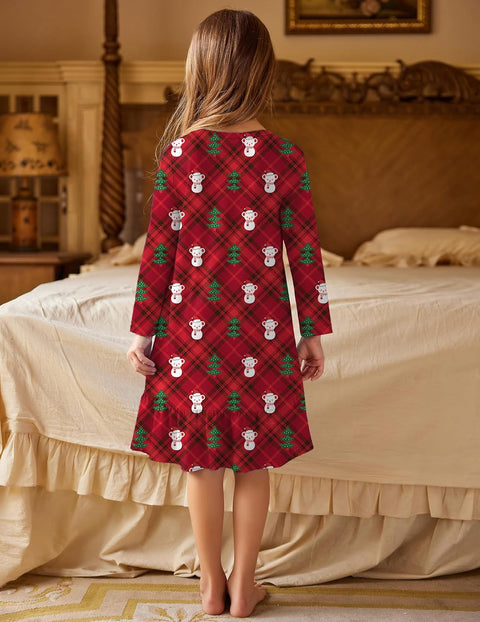 Arshiner Girls' Long Sleeve Cute Nightie Pajama Dress
