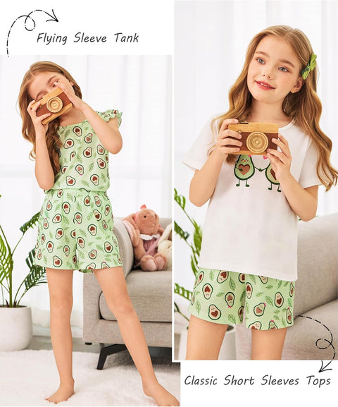 [4Y-12Y] Arshiner Girls Pajamas Set Short Sleeve Pjs 3PCS Lounge Sets